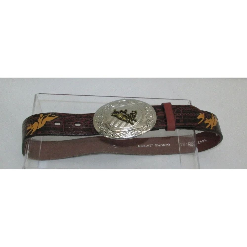 Nocona Genu Leather Belt and Bullrider Buckle Boys 24 Inches Bull Riders Cowboys